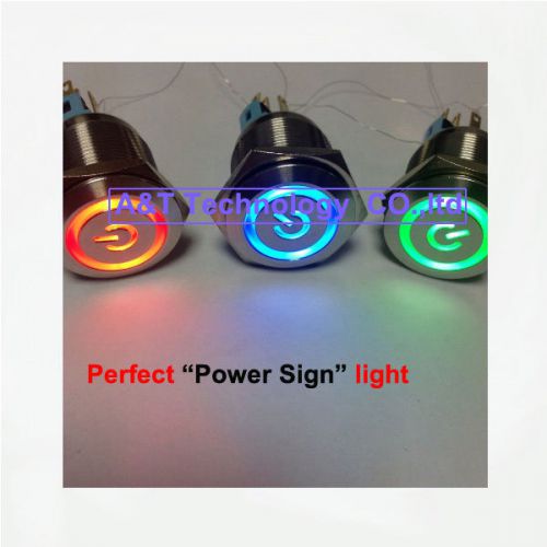 100pcs 22mm waterproof 12v blue illuminated power sign metal push button switch for sale