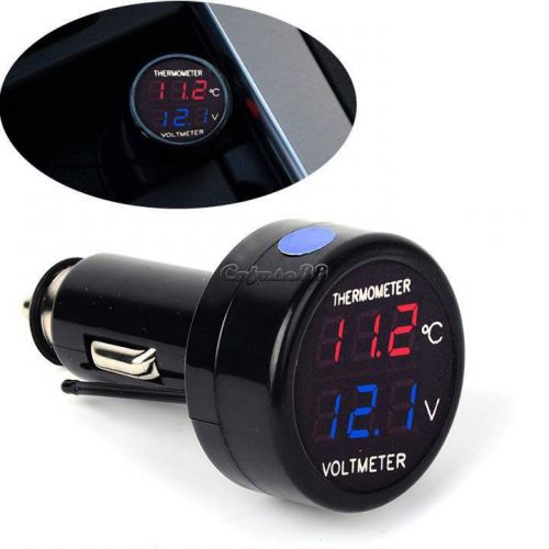 2 In 1 Car 12V Red Blue Dual Display LED Dual Digital Thermometer Voltmeter SALE