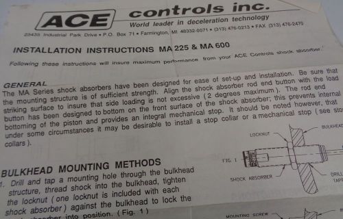 ACE CONTROLS INC INDUSTRIAL SHOCK ABSORBER MA225