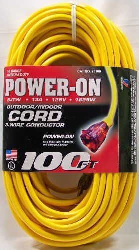 NEW US Wire and Cable 14/3 100-Feet SJTW Yellow Lighted Extension Cord