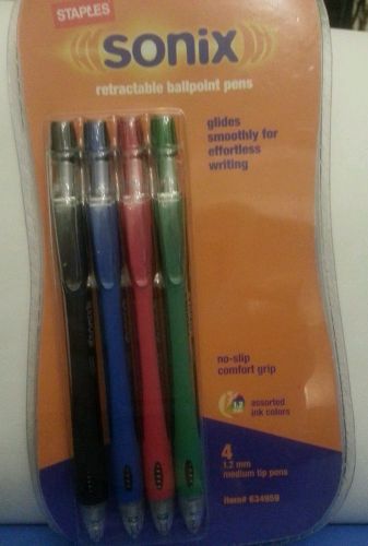 New Staples Sonix Retractable Ballpoint Pens Set of 4 (1pack) 1.2 mm medium tip