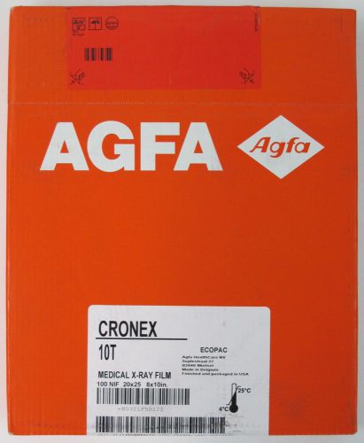 NEW 100-Pack AGFA CRONEX 10T 8&#034; x 10&#034; Medical X-Ray Film Blue Tint Rapid 07/2015
