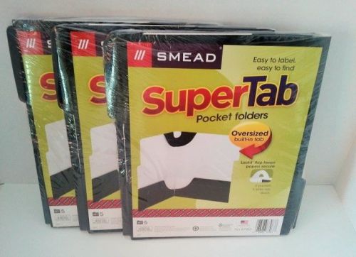 NEW, Sealed Smead*SuperTab Two-Pocket Folders* Black Letter Oversize Tab~3 x 5pk