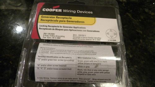 Cooper  generator receptacle, 20 a,125/250 v  l14-20r brand new free shipping! for sale