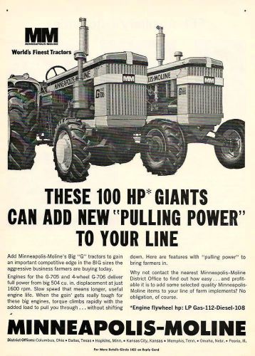 1963 Minneapolis-Moline tractors ad, Model G-705 and G-706, very nice ad