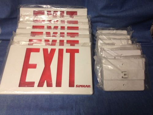 6 simkar emergency exit sign face plates &amp; mounting brackets for sale