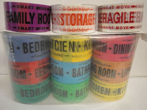 12 Rolls 3-Bedroom 2 Bath Color Label Moving Box Packaging Sealing Tape Fragile