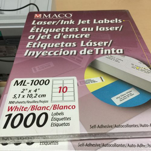 Maco Laser and Ink Jet labels 2&#039;&#039; x 4&#039;&#039; 1000 labels ML-1000