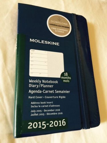 NEW 2015-16 Moleskine BLUE Pocket WEEKLY Diary Planner Hard Cover  18 mo. 400171
