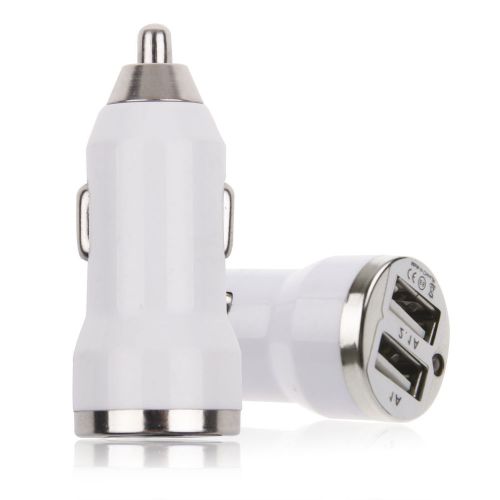 Mini USB Dual Port 12V Universal In Car Socket Lighter Charger Adapter - White