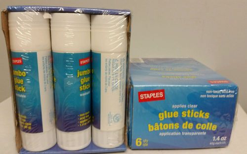 Staples Washable Glue Sticks Jumbo Clear 1.4oz 6/Pack glue Stix case lot SALE