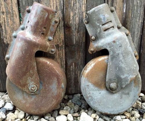 Antique industrial metal casters factory cart wheels coffee iron barn steampunk for sale