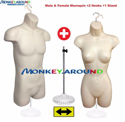 LOT 2 Mannequin Male Female Flesh Dress Torso Body Form,2 Hook +1 Stand Display