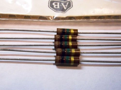 5 Allen Bradley Carbon Comp Resistors  1 meg  1/2 Watt  5% EB1055  RC20GF105J