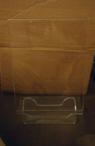 1 Clear acrylic 5x7 display sign holder w business card holder 3.75x.875