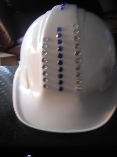 HARD HAT WHITE WITH blue &amp; white peel and stones HARD HAT