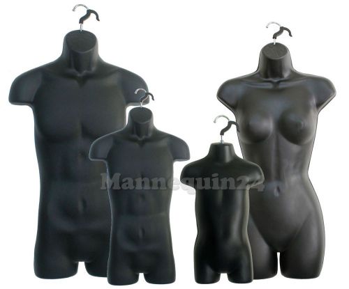 MALE, FEMALE, CHILD &amp; TODDLER(a set of 4 pcs)mannequins forms for Hanging -Black