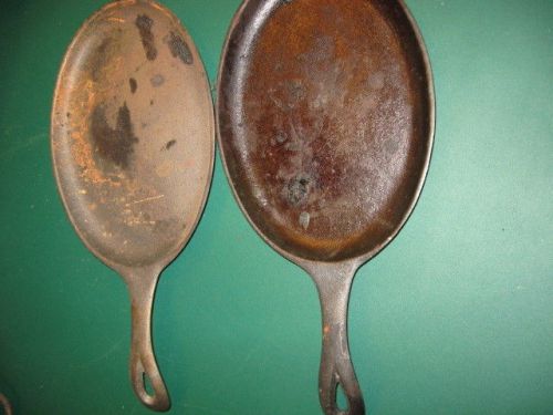 Two (2) Oval Skillet w/Handle Tomlinson  14&#034; x 7&#034; Cast Iron
