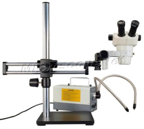 Stereo microscope zoom 6x-50x+ball bearing dual bar boom stand+150w cold light for sale