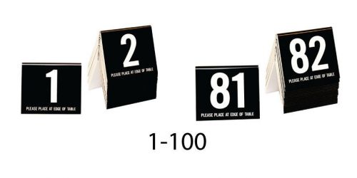 Plastic Table Numbers 1-100 Tent Style, Black w/white number, Free shipping