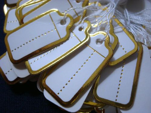 100 Gold foil paper jewelry price tags write on labels &amp; attachment string pt004