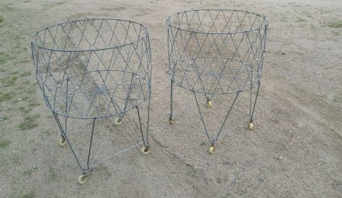 2 Vintage metal wire laundry rolling collapsible baskets
