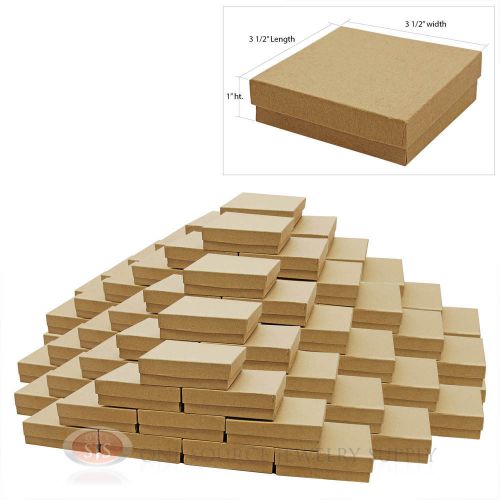 100 kraft cotton filled jewelry cardboard gift boxes  3 1/2&#034; x 3 1/2&#034; for sale