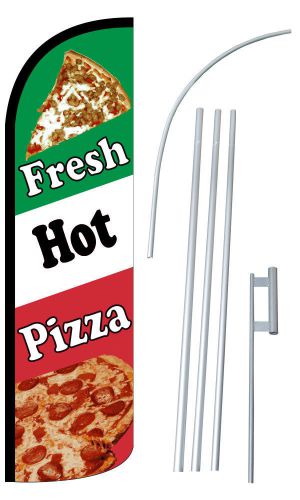 Fresh Hot Pizza Extra Wide Windless Swooper Flag Jumbo Banner Pole /Spike (1)