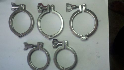 3) 3&#034; &amp; 2) 2 1/2&#034;Tri-Clamps®, Sanitary , 304 SS, No.7, tri clover (LOT)