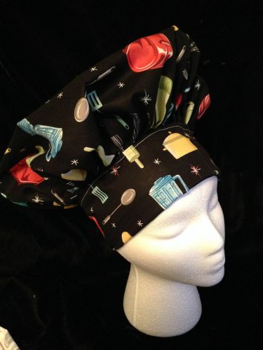 Black Chef hat with vintage appliance print adjustable fits most adults