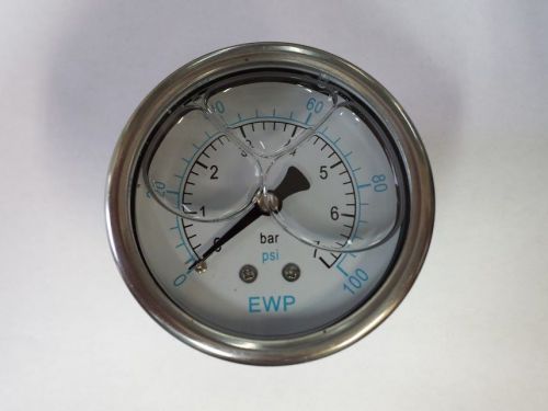 Pressure gauge, 0-100 psi, 2.5&#034; dial, oil filled, 1/4&#034; mnpt center back mount for sale