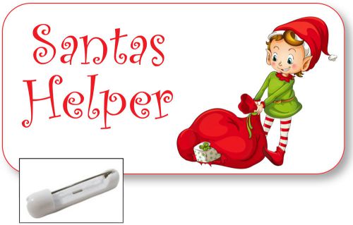 White name badge tag for santas helper holiday elf artwork safety pin fastener for sale