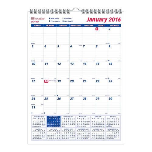 Brownline 2016 Monthly Wall Calendar 12&#034; x 17&#034; (C171102-16)