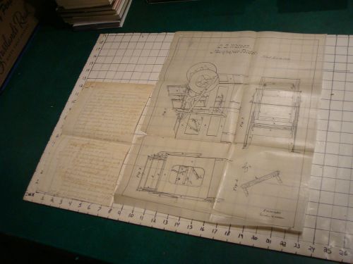 Original hand written patent ap 1850 w drawing c s watson for newspaper folding for sale