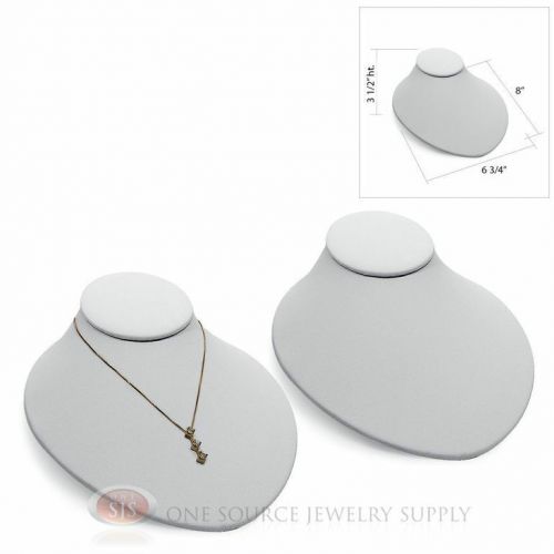 (2) White Leather Lay-Down Pendant Necklace Neckform Jewelry Bust 6 3/4&#034;W x 8&#034;D
