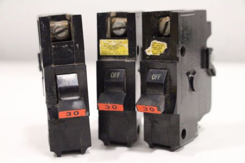 Lot of (3) Federal Pacific 30amp Single 1-Pole NA-NI  Circuit Breaker Switch
