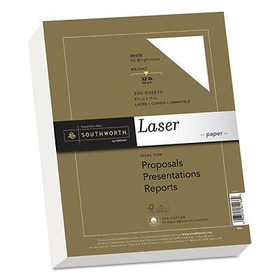 25% Cotton Premium Laser Paper, 32lb, 95 Bright, Smooth, 8 1/2 x 11, 300 Sheets