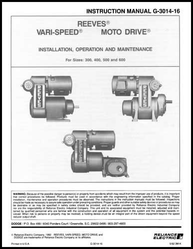 Reeves 300 to 600 Series Vari-Speed Drive Manual