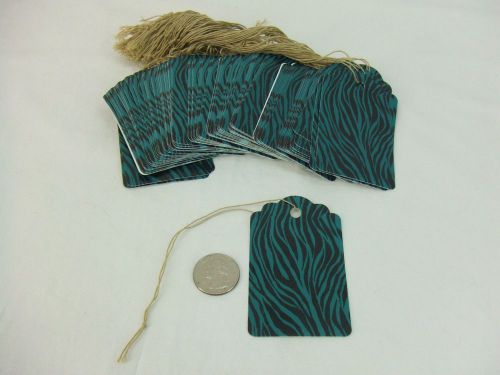 100 Large Scalloped Zebra Turquoise String Tags Price Tag Gift Tag 2&#034; x 3 1/4&#034;