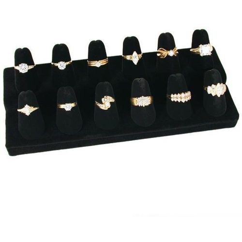 12 Finger Black Velvet Ring Showcase Counter Top Display Jewelry Holder