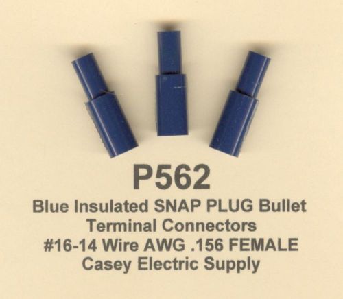 25 blue insulated snap plug terminal connector 16-14 wire awg .156 female molex for sale