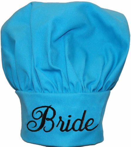 Bride Chef Hat Turquoise Wedding Bridal Shower Gift Cook Black or White Monogram
