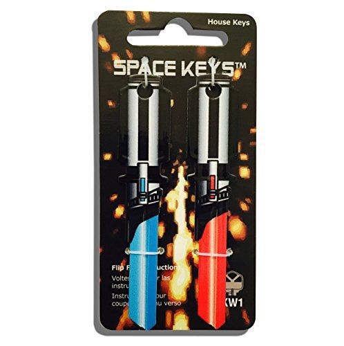 Space keys pair of red and light blue saber shaped &#034;space weapon&#034; keys - kwikset for sale
