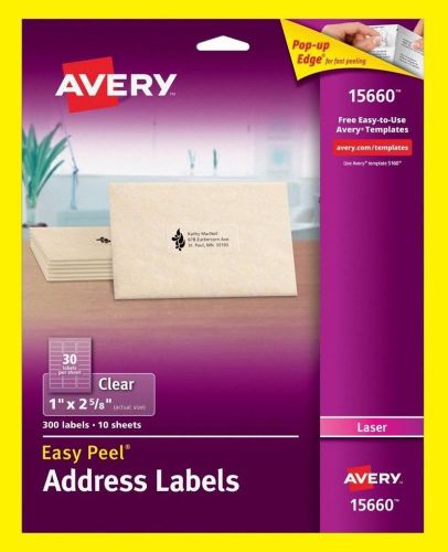 Avery 15660 Clear Address Labels 1&#034; x 2-5/8&#034; Easy Peel 300 Labels /10 Sheets New