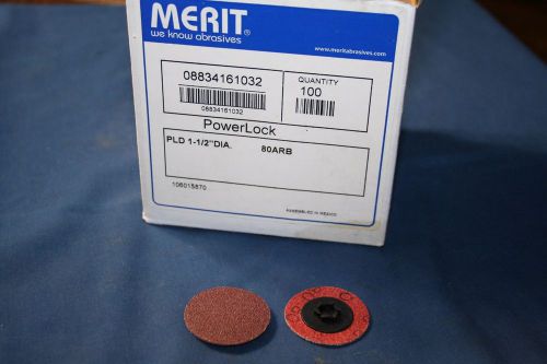 100 Merit PowerLock 1-1/2&#034; Dia. 80ARB 80 Grit Sanding Discs Quick Change