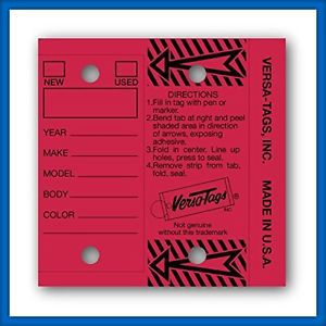 RED - Genuine Versa-Tags Key Tags, Self-Protecting (250 tags per box with metal