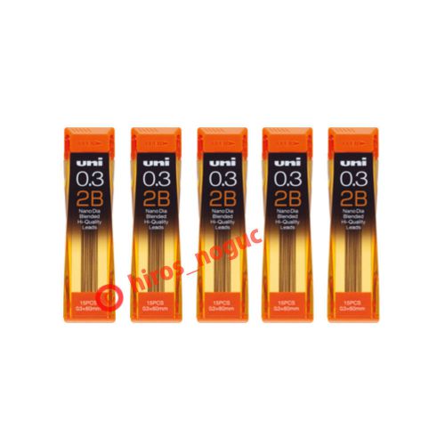 Uni NanoDia Mechanical Pencil Lead 0.3 mm, 2B 0.3mm, 15Leads each tub, 5pcs set