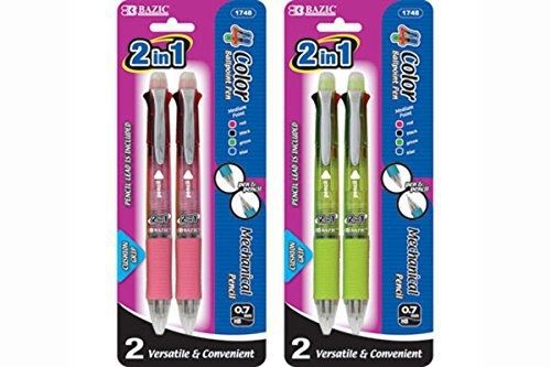 Bazic BAZIC 2-In-1 Mechanical Pencil &amp; 4-Color Pen w/ Grip, Box Pack of 12