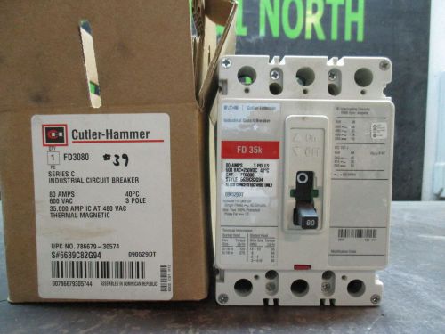 Cutler-hammer 80amp industrial circuit breaker cat#fd3080 600vac #826958 3:p nib for sale