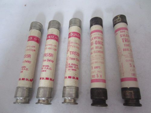 Lot of 5 Gould Shawmut TRS5R Fuses 5A 5 Amps Tested